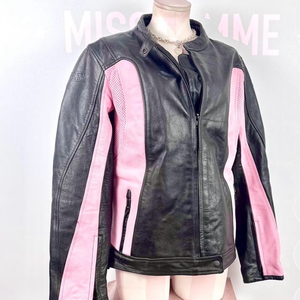 BILT Black+Pink Genuine Leather Heavy Jacket Size L Like New - Picture 4 of 7